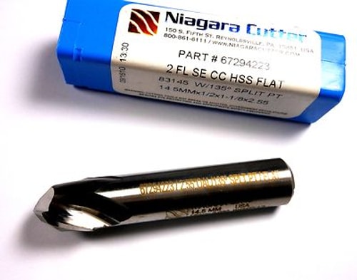 Niagara Split Point End Mill 14.5mm 135° 2FL HSS 1/2" x 1-1/8" x 2.55"