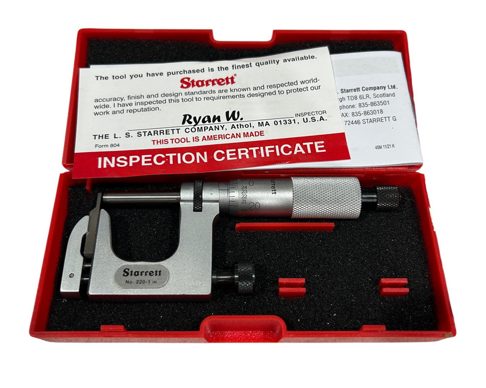 Starrett 220XRL-1 0-1" Range 0.001" Resolution Mechanical Multi-Anvil Micrometer