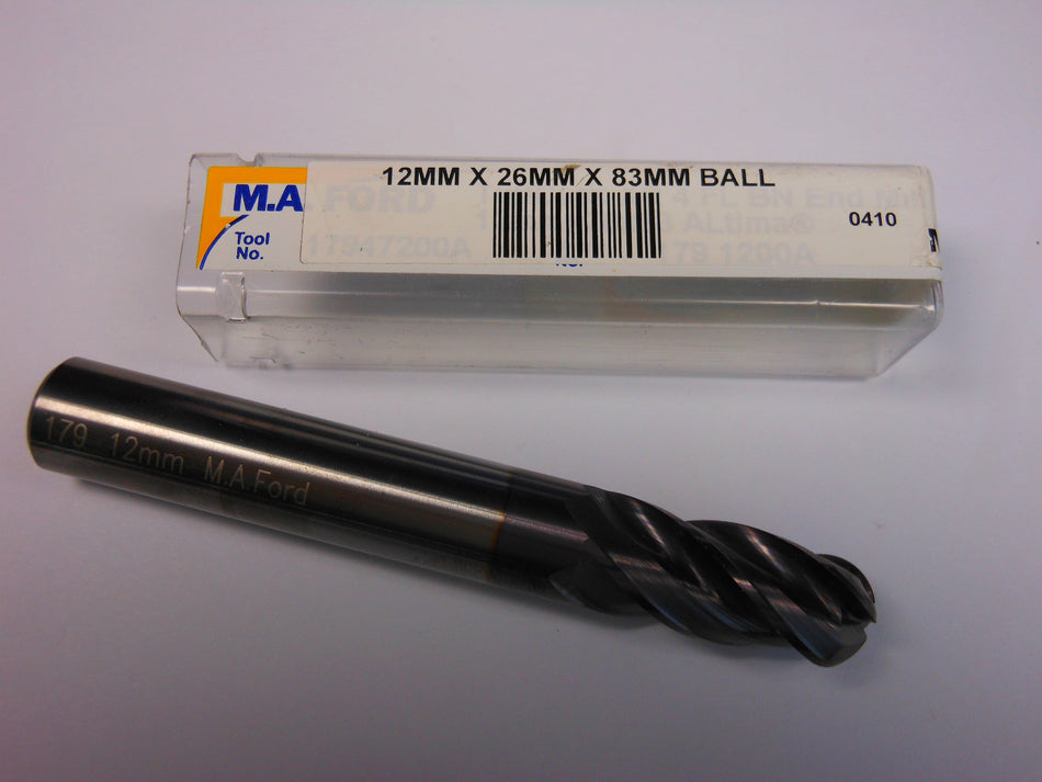 Carbide Ball End Mill 12mm 4FL 26mm LOC x 83mm OAL 57555906