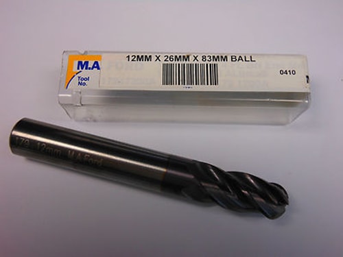 Carbide Ball End Mill 12mm 4FL 26mm LOC x 83mm OAL 57555906