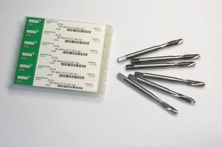 WIDIA Spiral Flute Plug Taps M5x0.8 D4 3FL HSSE Left Hand 85704 (6 Pcs)