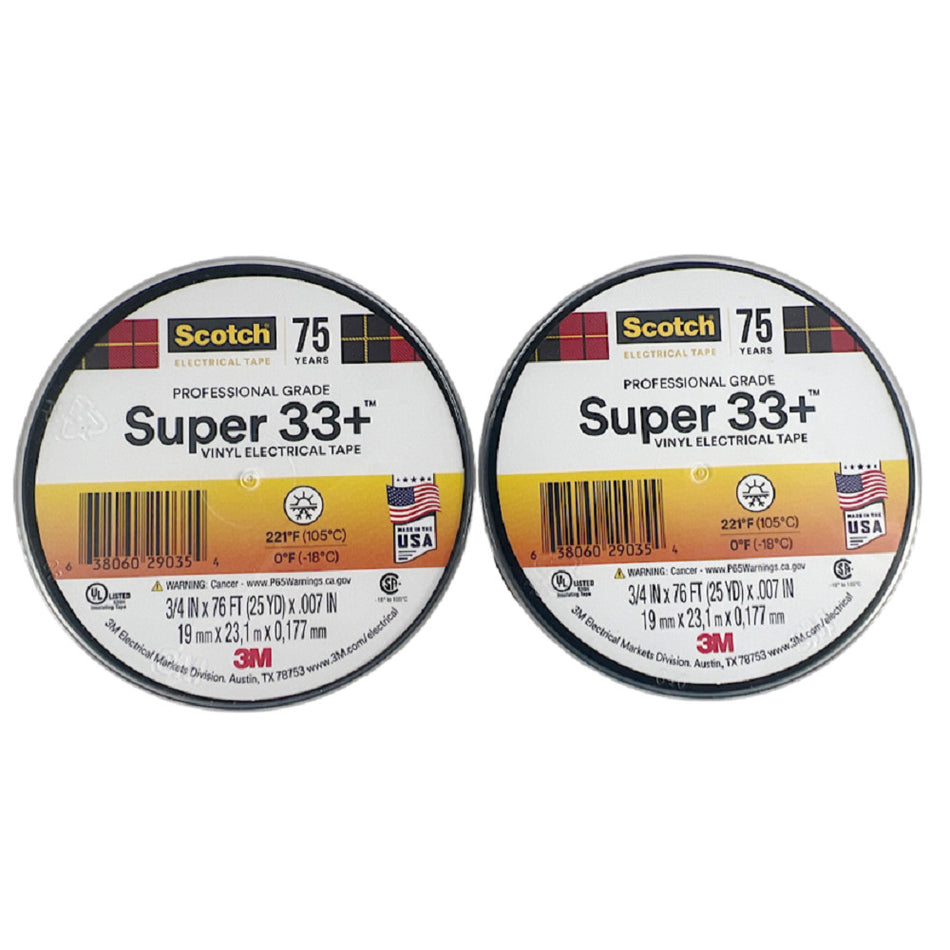 3M Super 33+ 3/4" x 76' Vinyl Electrical Tape (Lot of 2)