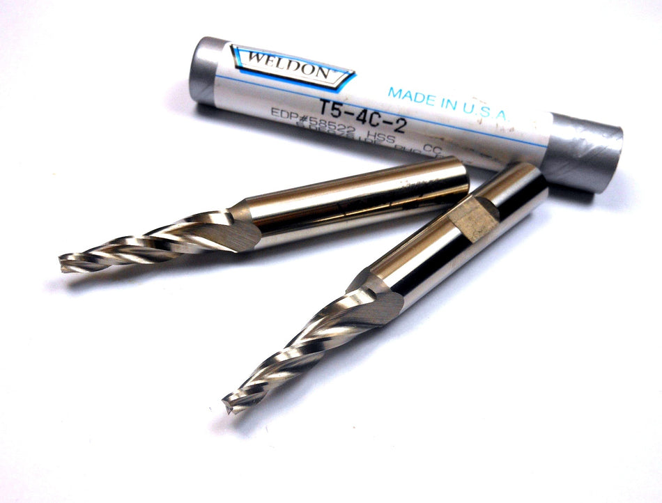 Weldon End Mills 1/8" HSS 3FL 1" LOC x 2-7/8" OAL T5-4C-2 (2 Pcs)