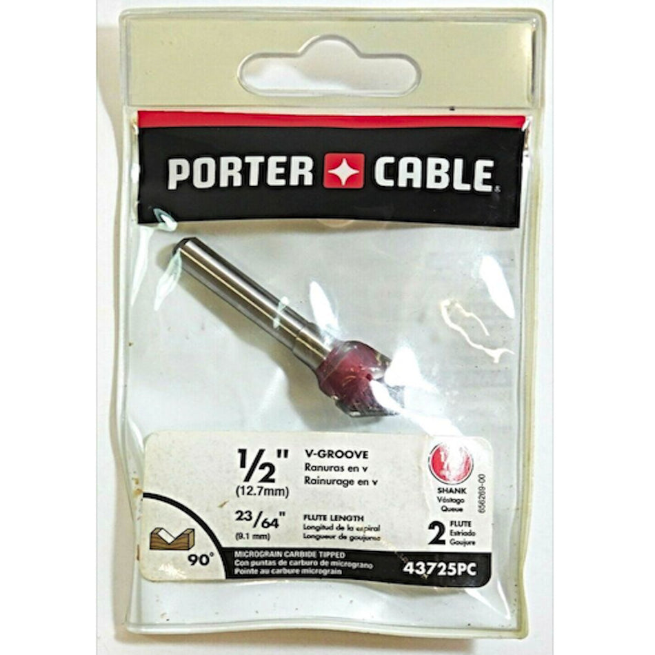 Porter Cable 43725PC 1/2" x 1/4" x 23/64" x 2" Carbide V-Groove Bit