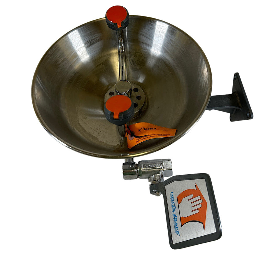 Pro Safe PSG1814 1/2" Wall Mount Plastic Bowl Push Flag Eyewash Station