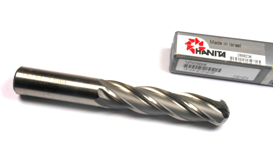 HANITA Long Cobalt Ball End Mill 5/8" 4FL 2-1/2" LOC x 4-5/8" OAL