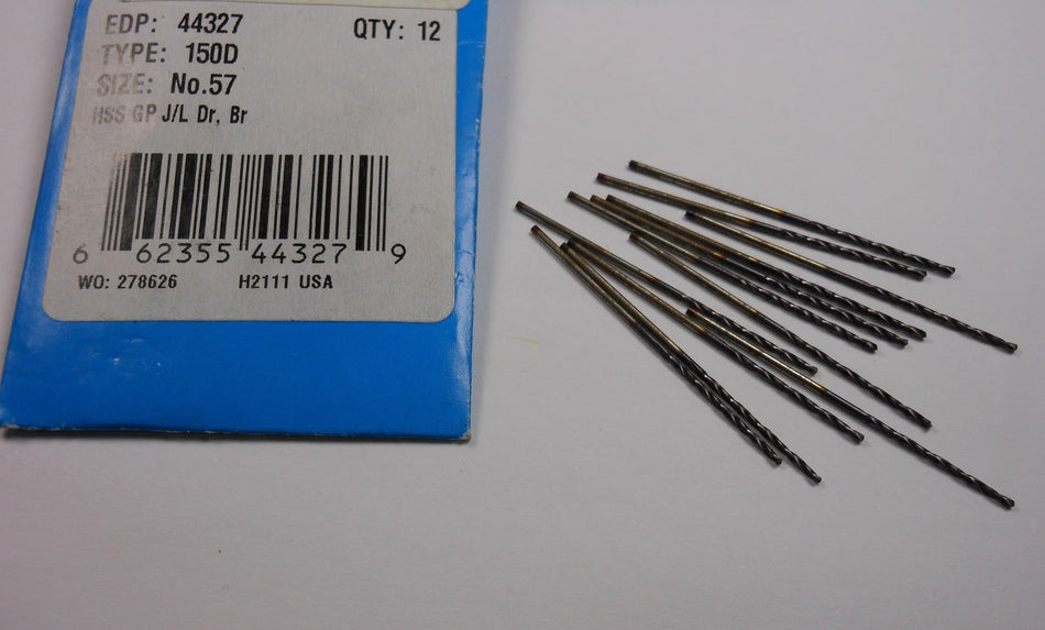 Jobber Length Drills #57 HSS 118° 3/8" LOC x 1-3/4" OAL 44327 (12 Pcs)