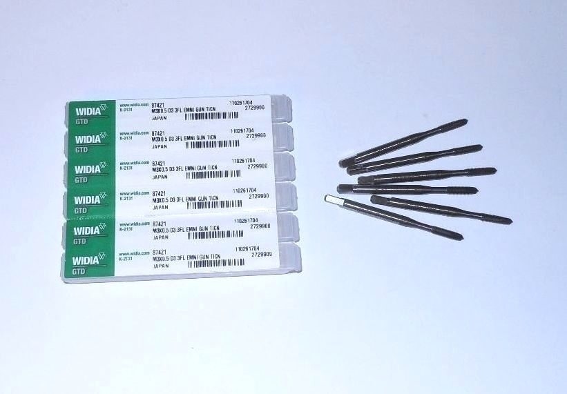 WIDIA Spiral Point Plug Taps M3x0.5 D3 3FL HSS-E TiCN 87421 (6 Pcs)