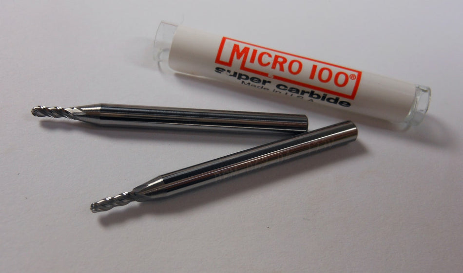 MICRO 100 Carb Ball End Mills 1/16" 4F 3/16" x 1-1/2" BEM-062-04 (2 Pcs)