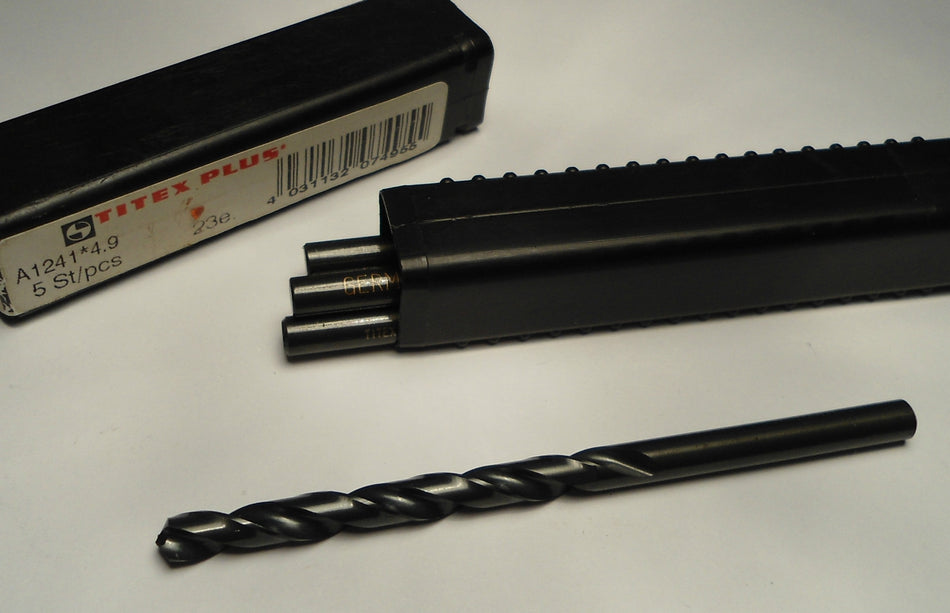 TITEX Cobalt Jobber Drills 4.9mm Oxide 87mm OAL A1241-4.9 (5 Pcs)