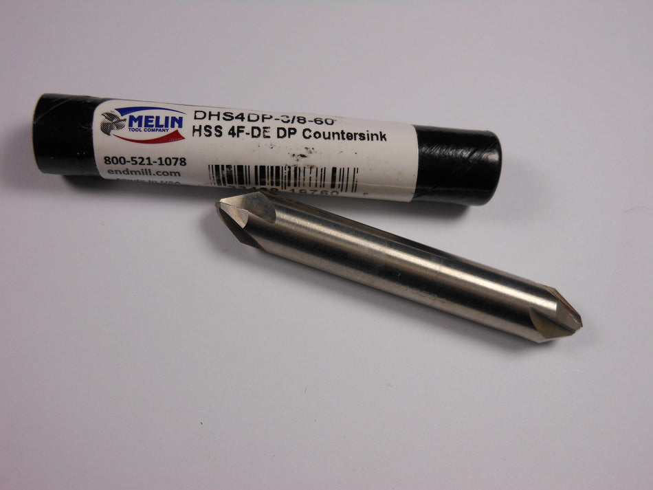 MELIN Countersinks 3/8" HSS 4FL 60° 3/8" Shank x 2-1/2" DHS4DP-3/8-60
