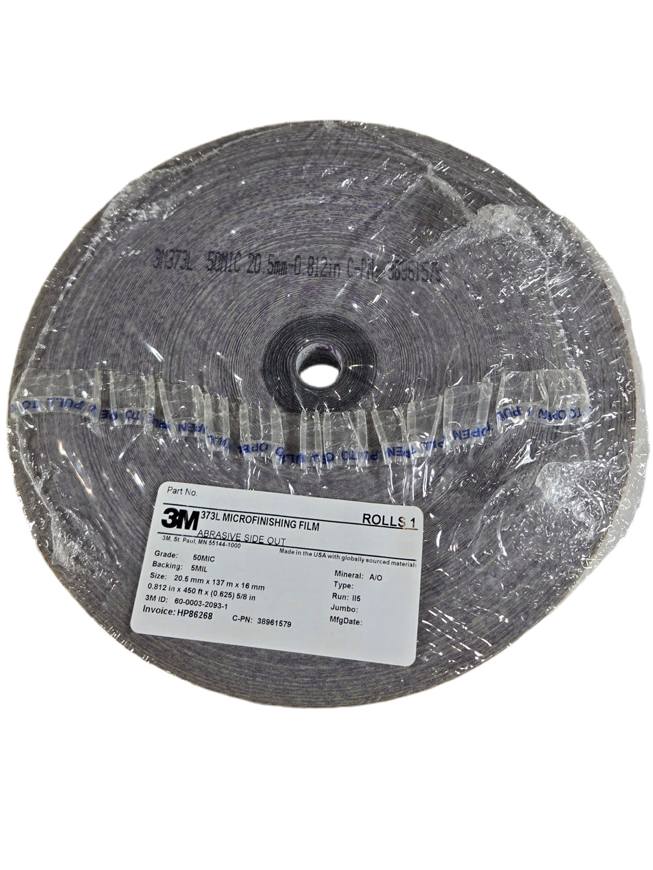 3M 38961579 373L 0.812" W x 450' L 50 Micron Microfinishing Film Abrasive Roll