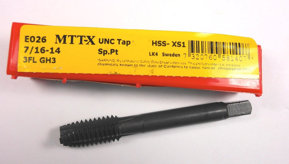 DORMER Spiral Point Tap 7/16-14 3FL H3 PM-HSS Oxide UNC E026
