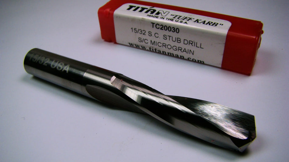 TITAN Carbide Stub Drill 15/32" 2FL 135° 3-5/8" OAL TC20030