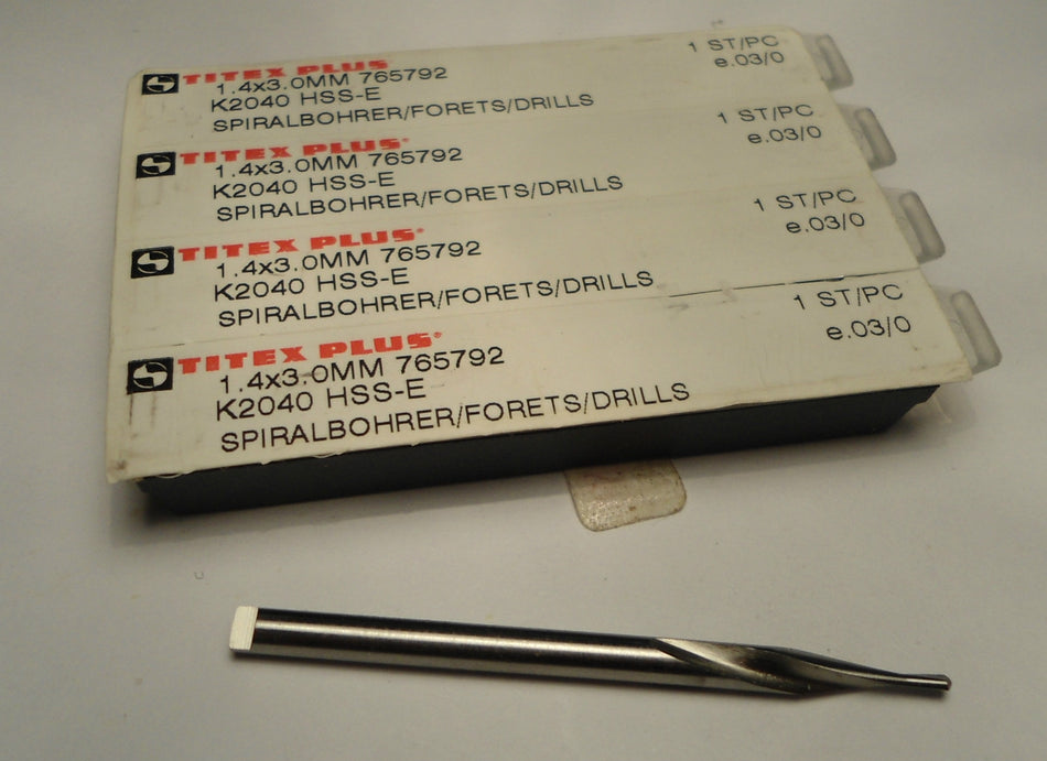 TITEX PLUS Spiralbohrer Drills 1.4mm x 3.0mm Cobalt 765792 (4 Pcs)