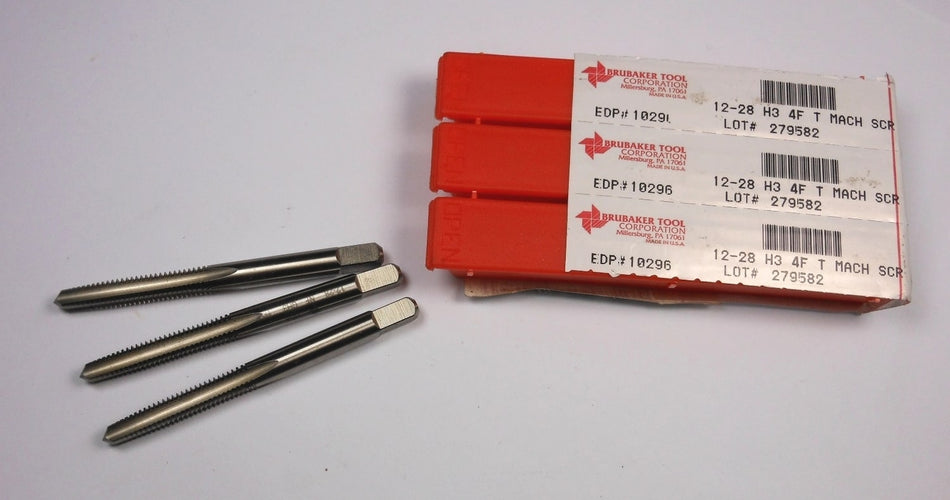 BRUBAKER Taper Taps 12-28 H3 4FL HSS UNF 10296 (3 Pcs)