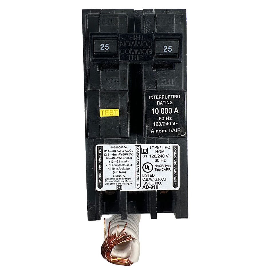 Square D HOM225GFI 25 A 120/240 V AC 2 Pole Mini Circuit Breaker