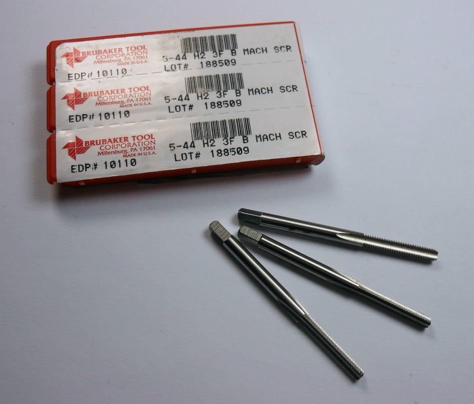 BRUBAKER Bottoming Hand Taps #5-44 3FL H2 HSS UNF USA 10110 (3 Pcs)