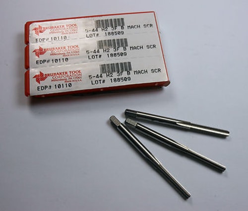 BRUBAKER Bottoming Hand Taps #5-44 3FL H2 HSS UNF USA 10110 (3 Pcs)
