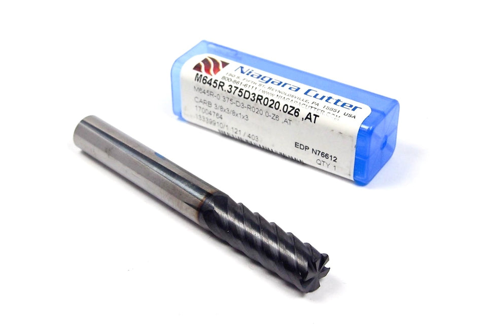 NIAGARA Carbide Corner Radius End Mill 3/8" 6FL AlTiN 0.020" Radius N76612