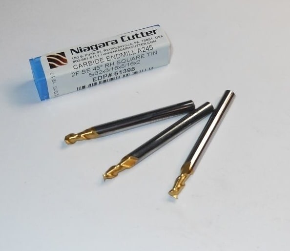 NIAGARA Carbide Square End Mills 5/23" TiN 2FL 5/16" x 2" 61398 (3 Pcs)