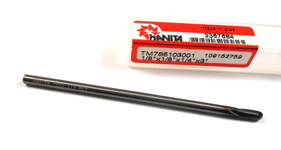 HANITA Carbide Ball End Mill 1/8" 2FL AlTiN 1/4" LOC x 3" TM7S5103001