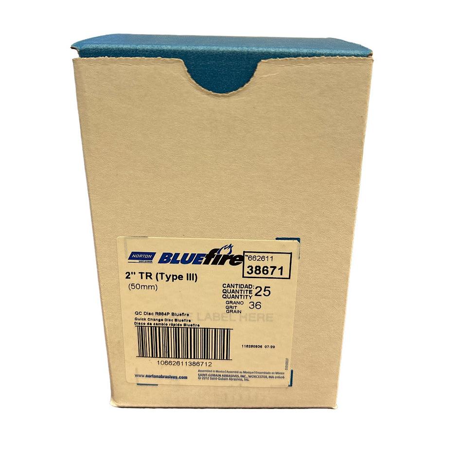 Norton 38671 2" 36 Grit Zirconia Alumina Quick Change Discs (Box of 25) -