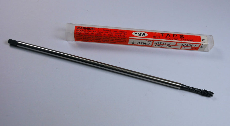 YMW ZELX SS Extended Spiral Flute Tap 8-32 GH3 UNC 3FL HSS 384507