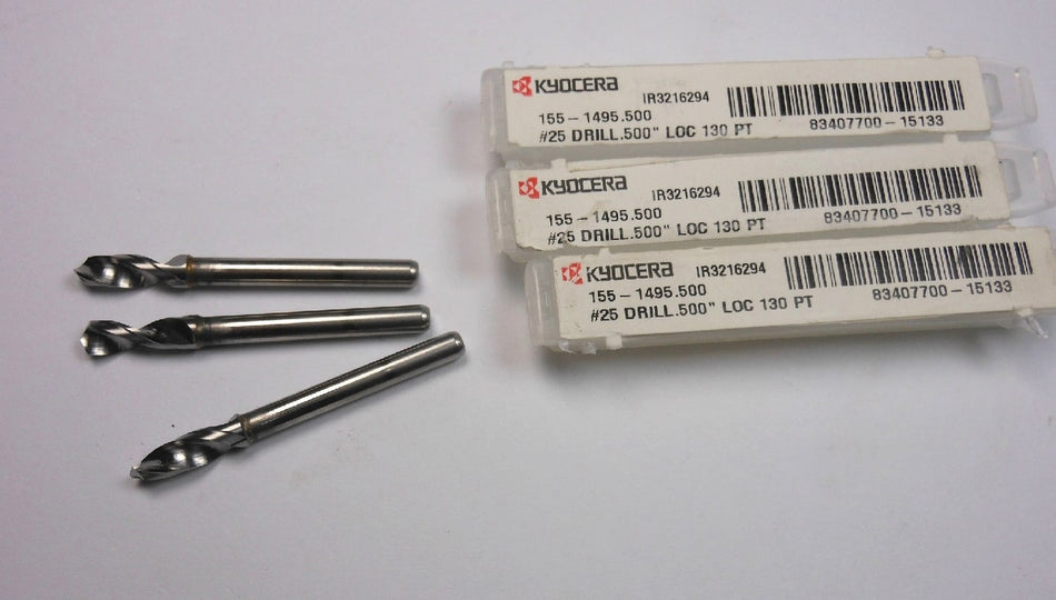 KYOCERA Carbide Circuit Board Drills 3.80mm 130° 1/8" x 1/2" (3 Pcs)