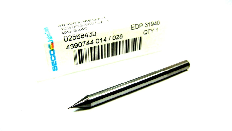 SECO Carbide Square End Mill .30mm 1FL Mega-T 3mm x 0.30mm x 40mm