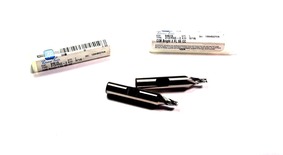 Cobalt Square End Mills 3/16" 2FL 3/8" x 3/16" x 2-1/16" (2 Pcs)