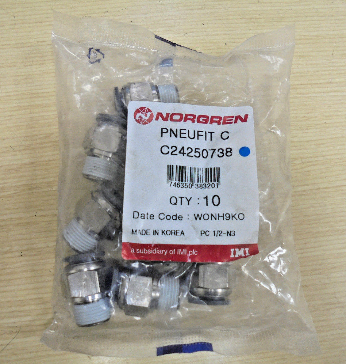 Norgren Pneufit C C24250738 1/2" x 3/8" Male STR Fitting (10 Pack) -0