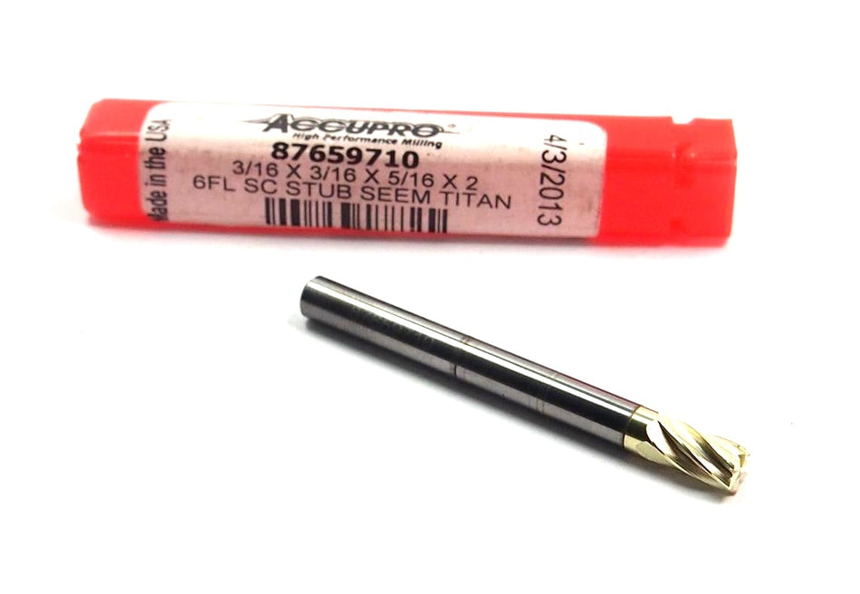 3/16"  Corner Radius Carbide End Mill 6FL 3/16" x 5/16" x 2" OAL 0.010" Radius 0