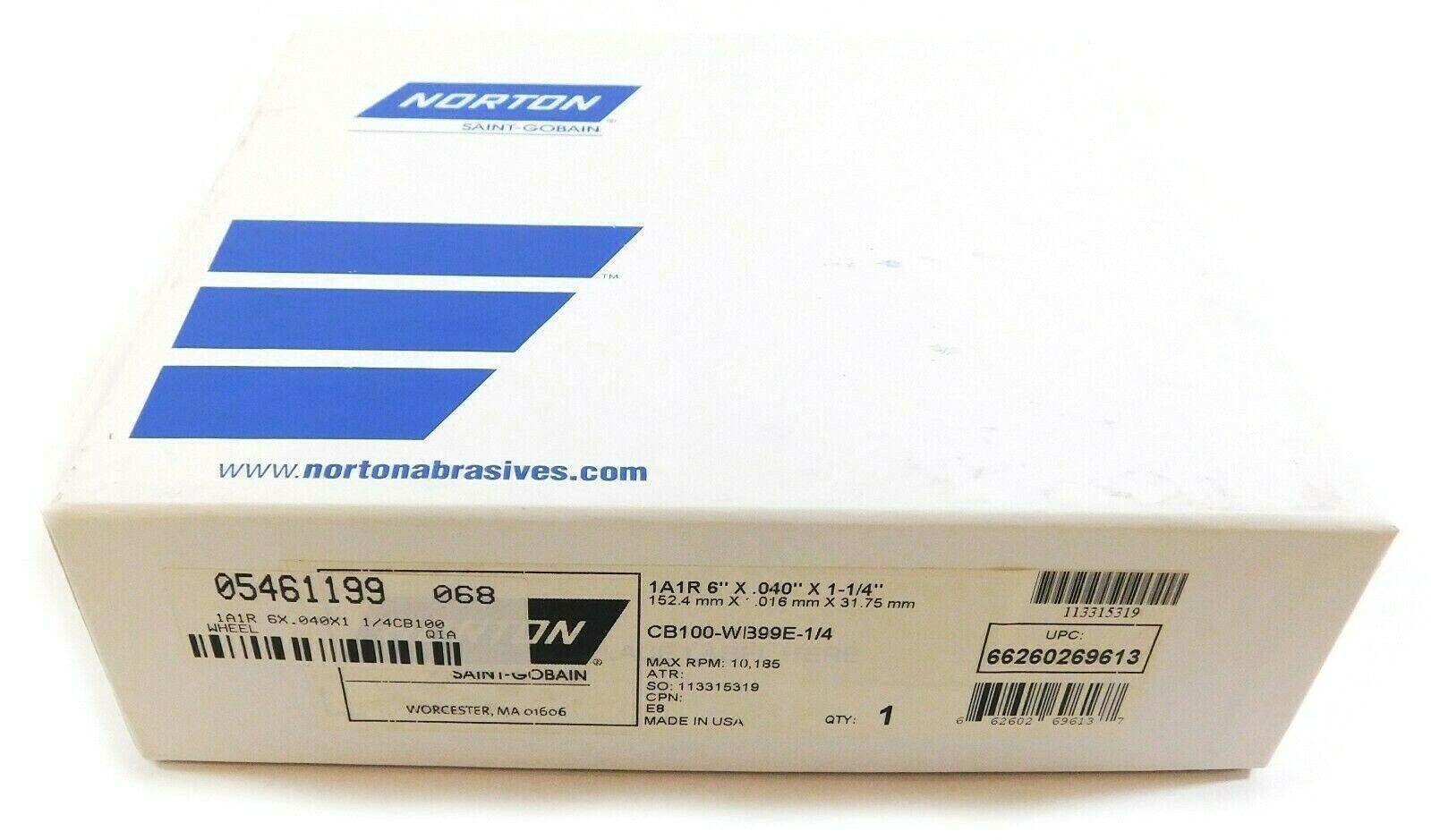 Norton 66260269613 Wheel 1A1R 6" x 0.040" x 1-1/4" CB100-WB99E-1/43