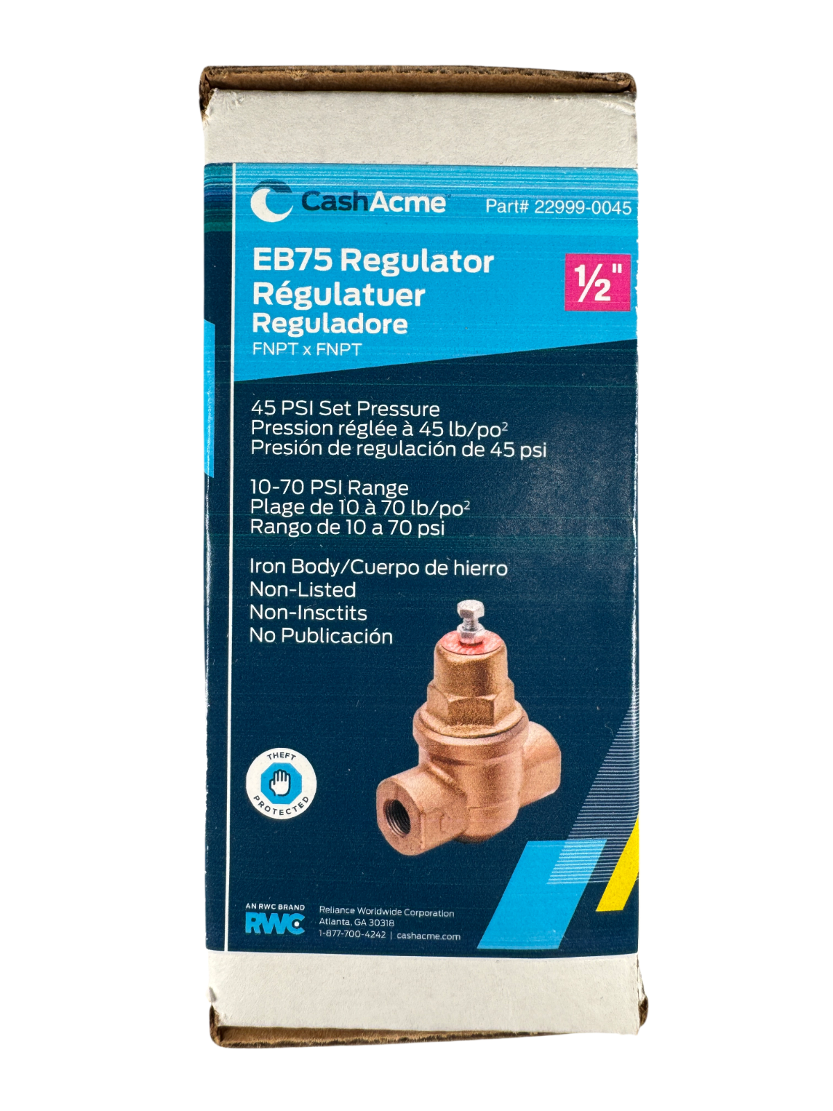 Cash Acme 22999-0045 1/2" Pipe 10-70 PSI Range EB-75 Iron Pressure Regulator1