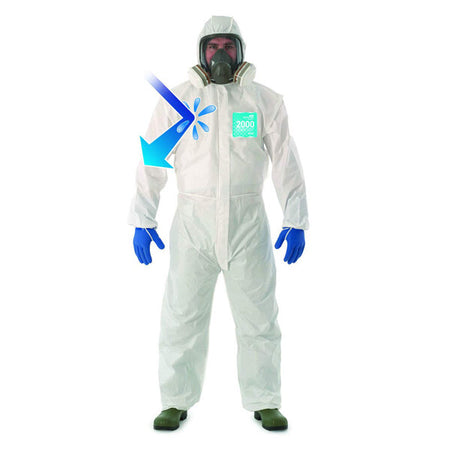 Ansell 68-2000C Size 4XL White Bound Hooded Coverall (Pack of 25) -0