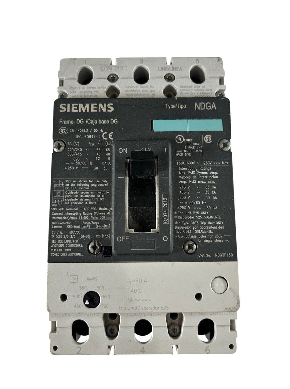 Siemens CDT3B050 600VAC 3-Pole 50A DG Frame Thermal Magnetic Breaker Trip Unit0