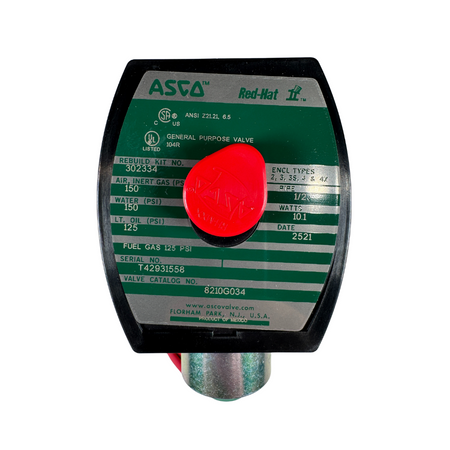 ASCO Redhat 8210G034 1/2" NPTF 110/120VAC 50/60Hz 10.1W 2-Way Solenoid Valve1