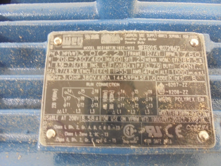 WEG 3 HP General Purpose Motor 3-Ph 1760 RPM 182 Frame 208-230/460V -1