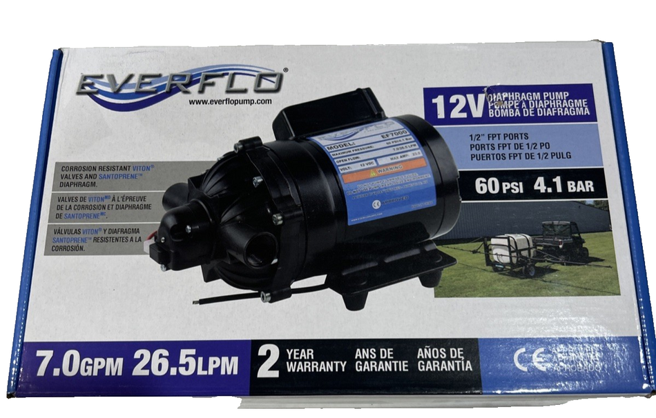 EVERFLO METAL Diaphragm Water Pump EF7000 26.5LPM 23AMP 60PSI0