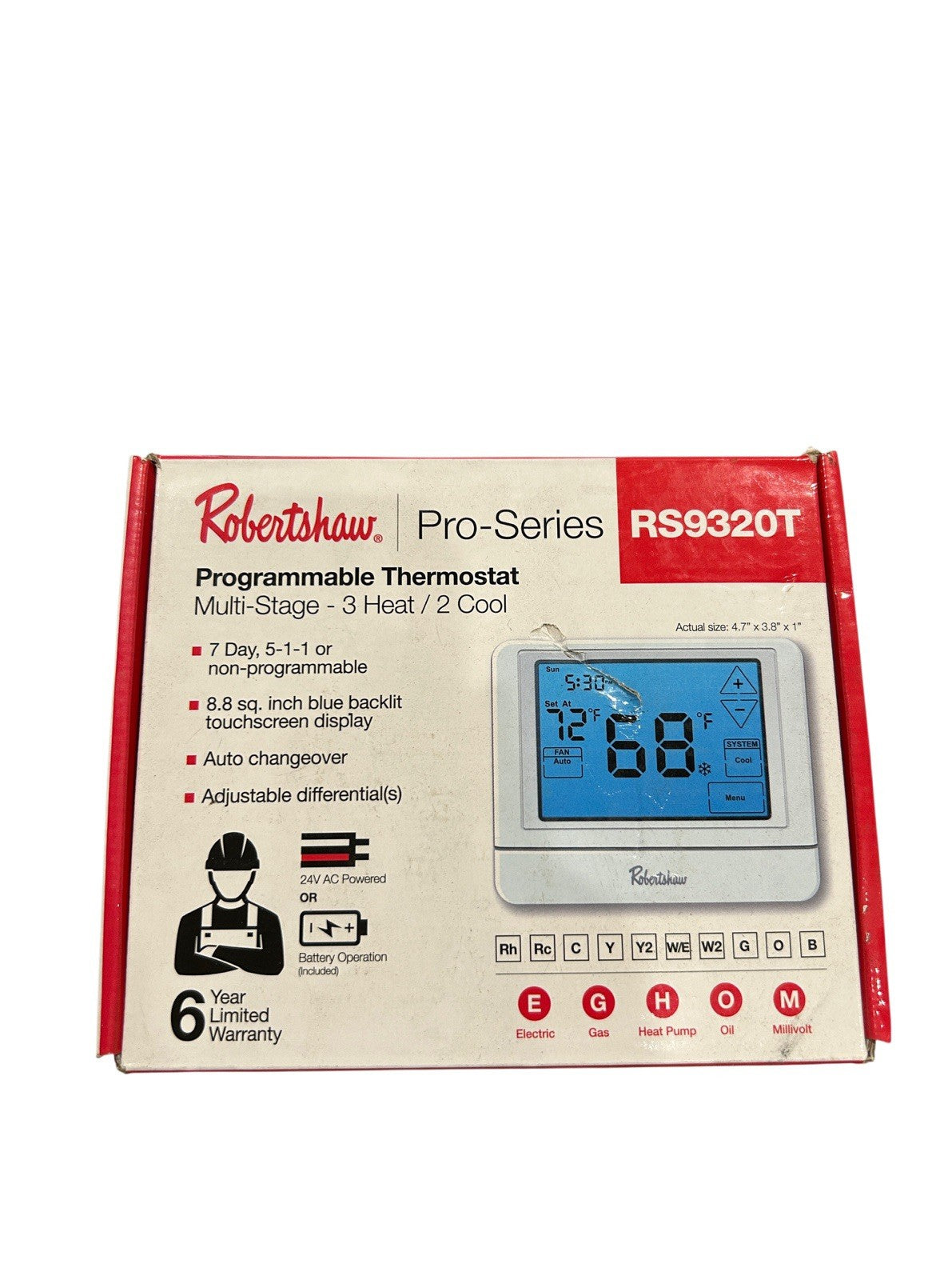 Robertshaw RS9320T 18-30VAC 5/6Hz Auto Heat and Cool Digital Wall Thermostat1