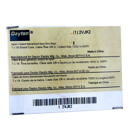 Dayton 2VJK2 Nylon Coated Galvanized Steel Cable 500 Ft x 3/8" Cable -1