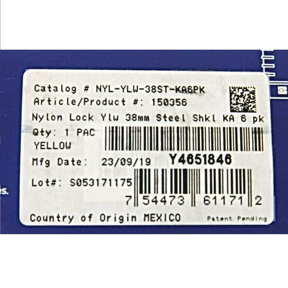 Brady NYL-YLW-38ST-KA6PK 1/4" Safety Padlock (Pack of 6)5