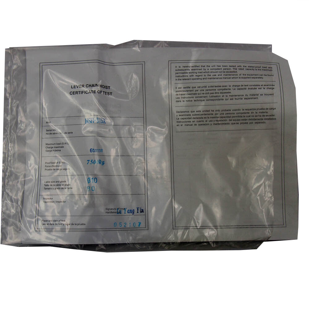 HL6-15 6 Ton Load Capacity 15 Ft. Lift Lever OP Chain Hoist -3
