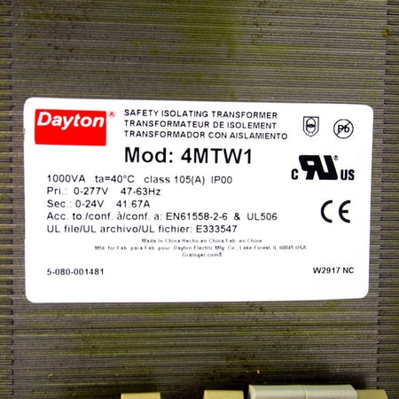 4MTW1 Isolating Control Transformer 1kVA Rating 277VAC Input 24VAC Output -3