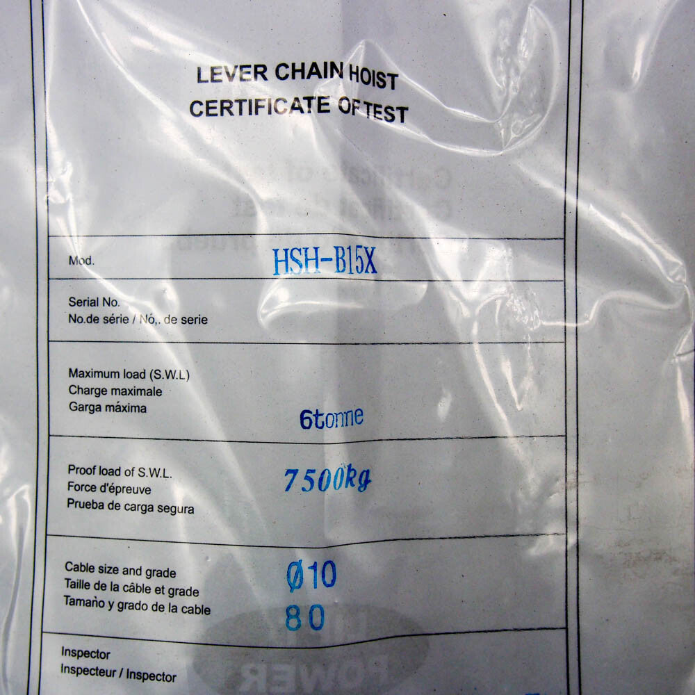 HL6-15 6 Ton Load Capacity 15 Ft. Lift Lever OP Chain Hoist -2