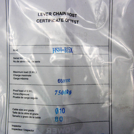 HL6-15 6 Ton Load Capacity 15 Ft. Lift Lever OP Chain Hoist -2