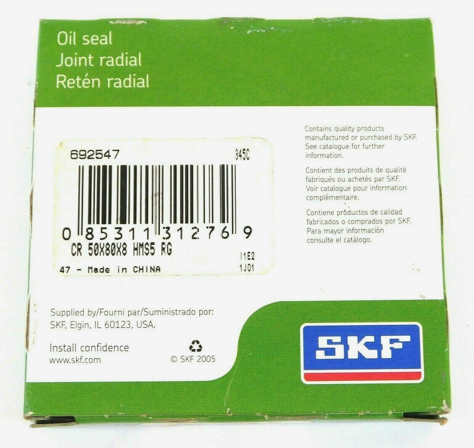 SKF 692547 Nitrile Single Lip Oil Seal 50mm x 80mm x 8mm HMS5 -3