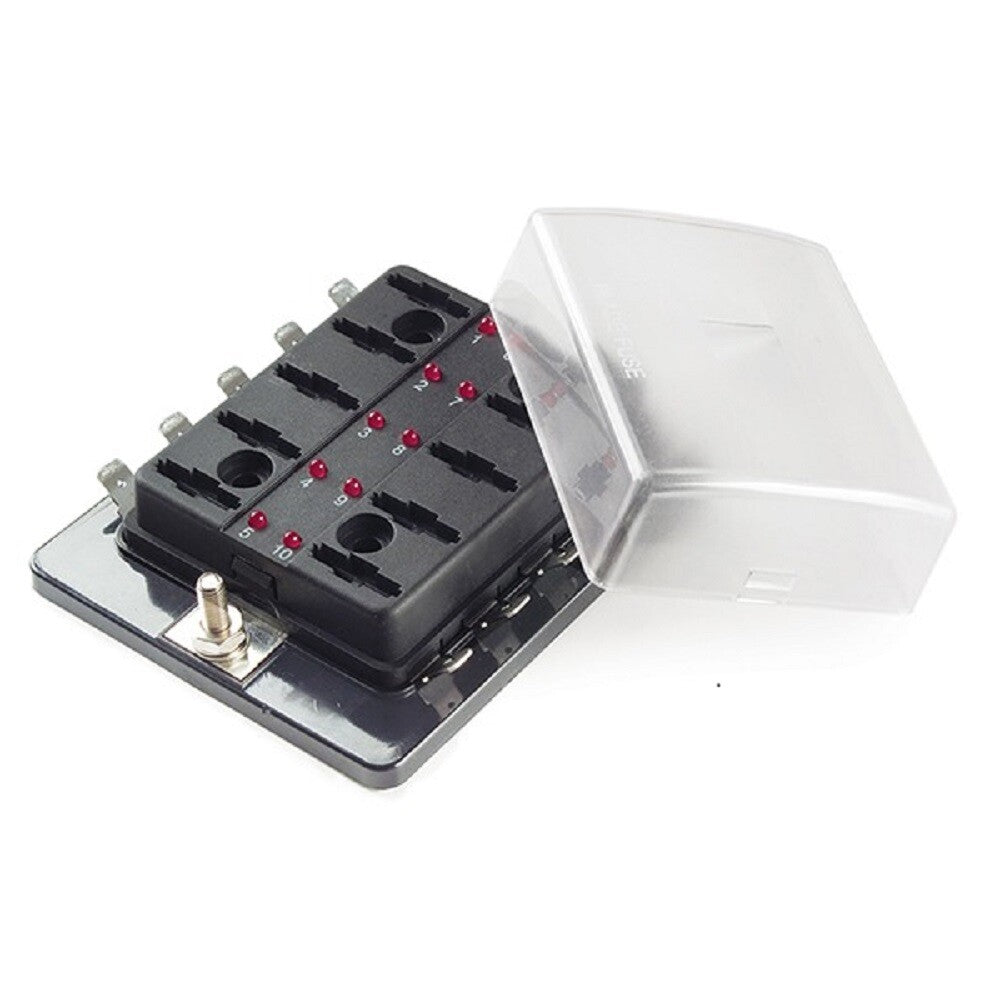 Grote 82-BLR-I-310 25A 25A 10 Position Standard Blade LED Fuse Panel -0