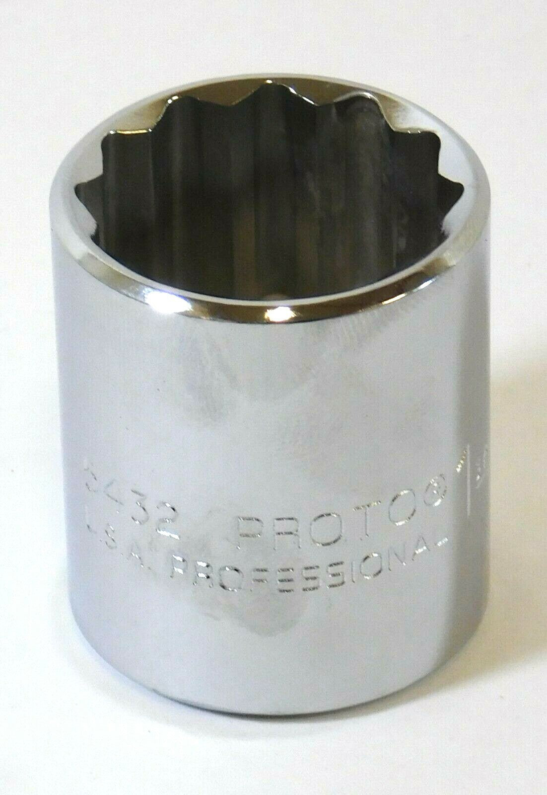 Proto J5432 Standard Hand Socket 1" Size x 1/2" Drive Size x 1-9/16" OAL 12 Pt -0